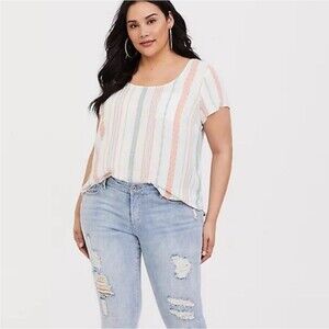 Torrid ABBEY MINT GREEN & PEACH STRIPE GEORGETTE BUTTON-BACK BLOUSE 2/2x
